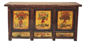 Hand-Painted Botanical Mural Buffet Sideboard