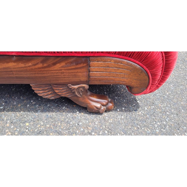 Antique 19th Century Art Deco Style Red Velvet Chaise Lounge Sofa For Sale - Image 10 of 17
