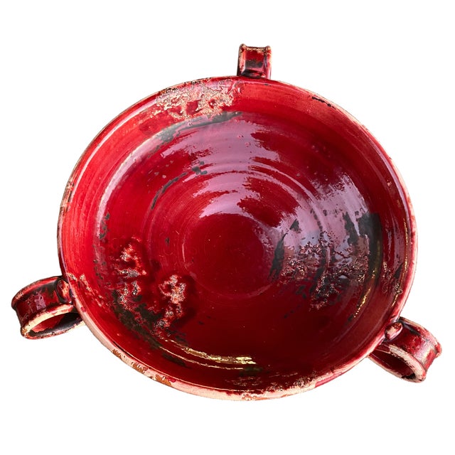 Red Stunning Set of 2 Fortunata Tuscany Rustic Italian Pottery Pieces - Large Vase and Bowl For Sale - Image 8 of 10