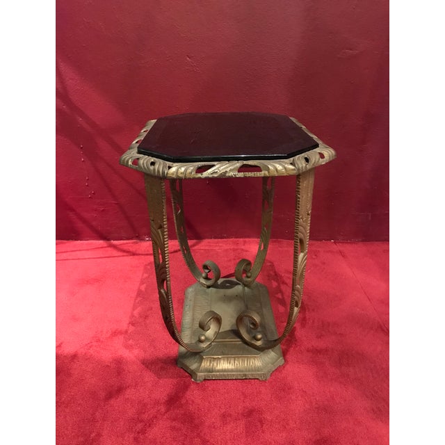 Metal 1930s Art Deco Table Metal Vitrolite Glass Top Stand For Sale - Image 7 of 8