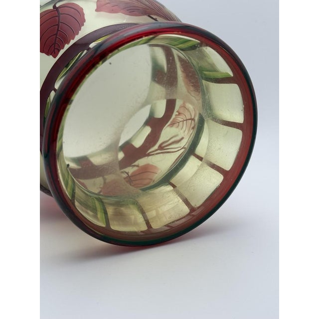 Art Nouveau Vaseline Glass Vase with Ruby Overlay from Val Saint Lambert, Belgium, 1900s For Sale - Image 6 of 9