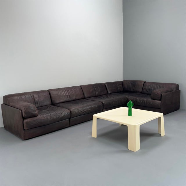 Mid-Century Modern Large DS76 Modular Sofa in Brown Leather from de Sede, Switzerland, 1970s, Set of 5 For Sale - Image 3 of 18