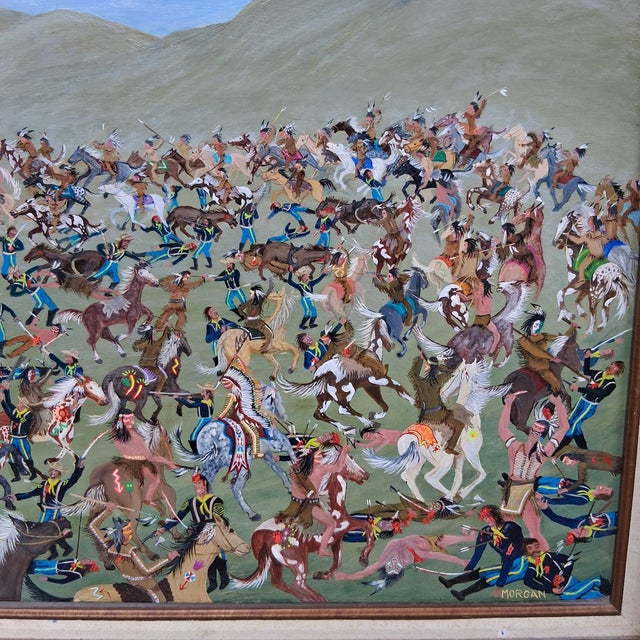 Folk Art Late 20th Century General Custer's Last Battle Oil on Canvas by Justin Wilbur Morgan 1929-2009 For Sale - Image 3 of 9