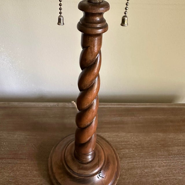 Antique Carved Wood Barley Twist Lamp For Sale - Image 4 of 7