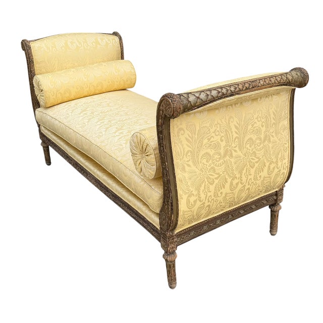 Textile Antique Louis XV Style Chaise Lounge Daybed W Nancy Corzine Matelassé Fabric For Sale - Image 7 of 8