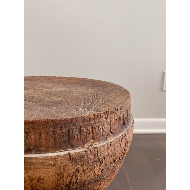 Gorgeous Natural Mango Wood Drum Style Side Table End Table Stool by high end designer Made Goods Marek Stool $1,080.00...