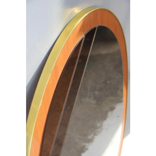 Oval Italian Mirror in Wood & Golden Aluminum, 1960s For Sale - Image 4 of 9