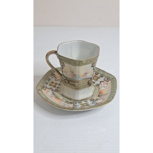 Antique Victorian Nippon Hand Painted Chocolate Pot Scenic Design Gold Trim Japan - 11 Pcs For Sale - Image 12 of 16