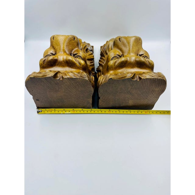 Early 20th Century Carved Wood Lion Head Wall Brackets- Set of 2 For Sale - Image 11 of 12