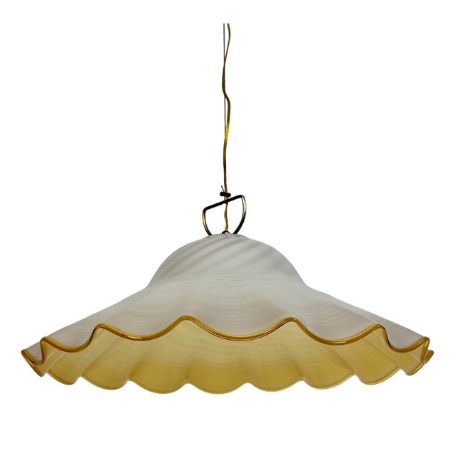 Mid-Century Murano Swirl Fazzoletto Glass Pendant Lamp, Italy, 1970s For Sale