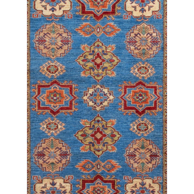 Asian Early 21st Century Contemporary Blue & Yellow Kazak Rug 4'10'' X 6'8'' For Sale - Image 3 of 10