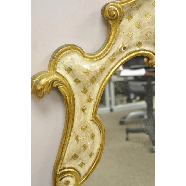 Vintage Italian Florentine Carved Sculpted Giltwood Cream and Gold Wall Mirror For Sale - Image 9 of 12