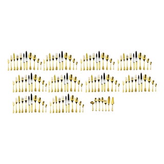 Vintage Solid Silver with Gold Finish Cutlery Set for 12 People from Christofle & Cardeilhac, 1950s, Set of 138 For Sale