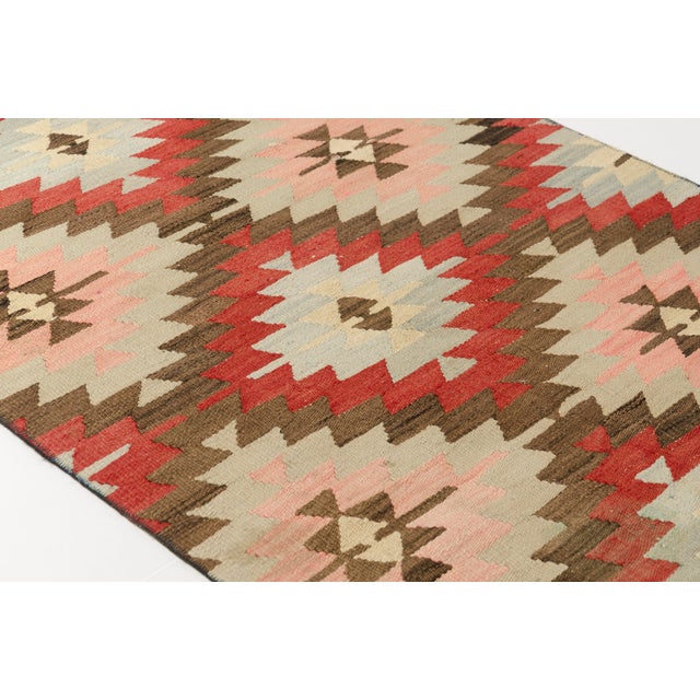 Turkish Geometric Vintage Kilim Rug For Sale - Image 3 of 10