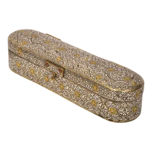 Antique Islamic 15th Century Mamluk Qalamdan Gold Silver Inlaid Brass Pen Box