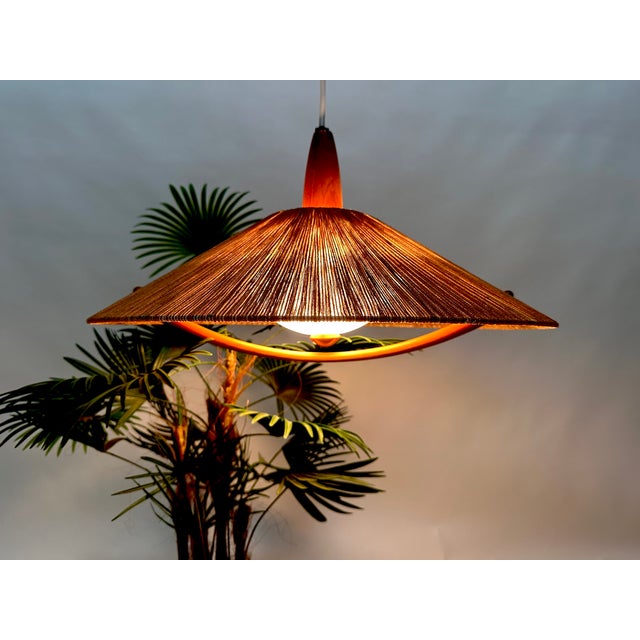 Elm and Sisal Cord Weave Hanging Lamp from Temde Leuchten,1960s For Sale - Image 10 of 18