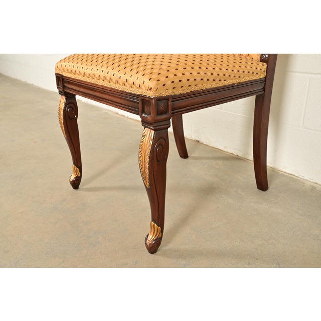 Baker Furniture Style Regency Carved Mahogany and Gold Gilt Side Chairs or Dining Chairs, Pair For Sale - Image 9 of 13