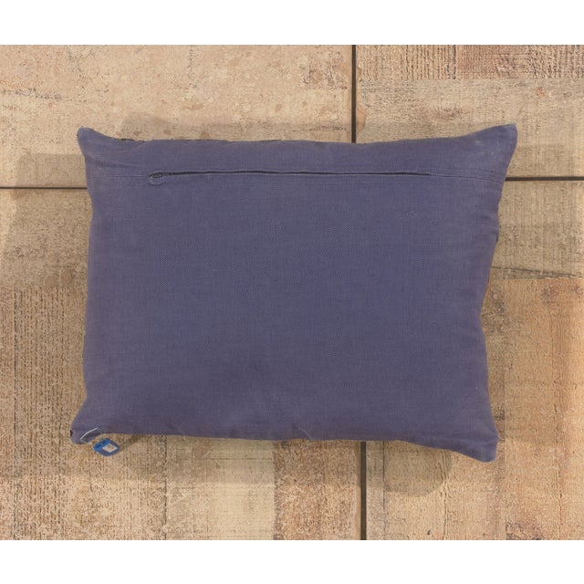 Navy Blue Vintage Caucasian Rug Pillow, 01'01 X 01'06 For Sale - Image 8 of 9