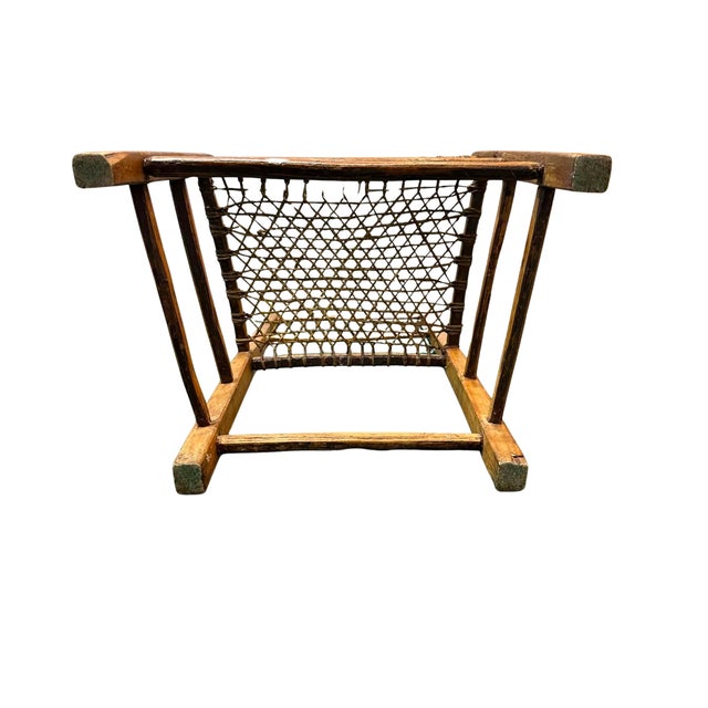 1940s Vintage Rustic Ladder-Back Wood Chair With Hand-Woven Cord Seat For Sale - Image 5 of 5