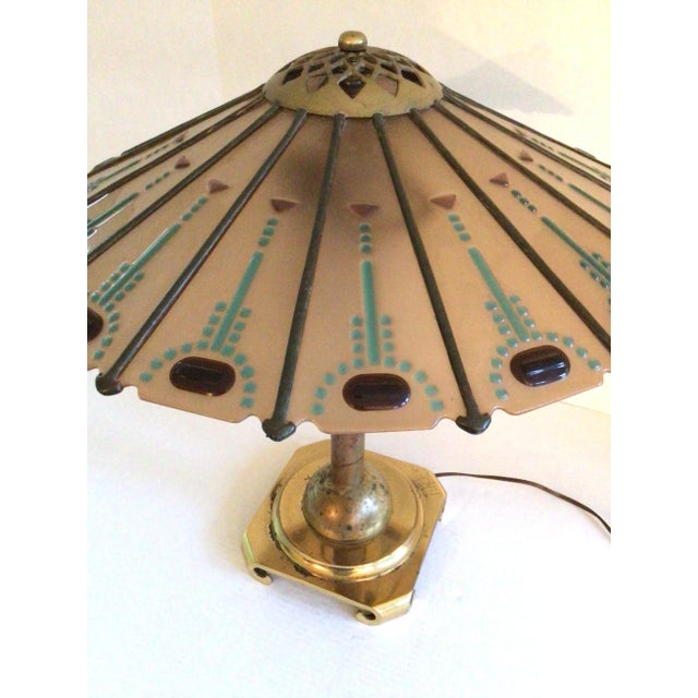 1950s Brass Table Lamp With Brass and Glass Shade For Sale - Image 4 of 10