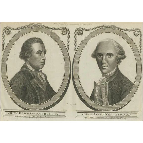 Thornton, John Hawkesworth & Captain James King, Chroniclers of Captain Cook, 1784, Engraving For Sale