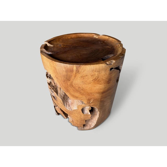 2010s Andrianna Shamaris Large Sculptural Teak Wood Tray Style Side Table For Sale - Image 5 of 6