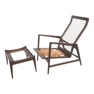 Vintage Mid Century Danish Reclining Lounge Chair & Ottoman Frames For Sale