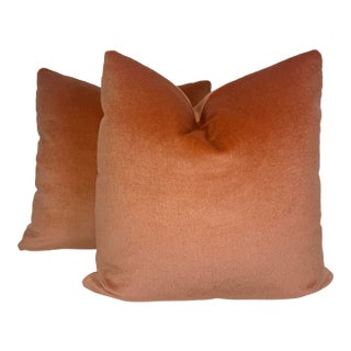Mohair in Peach 22" Pillows-a Pair For Sale