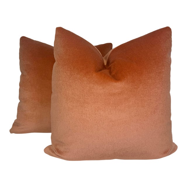 Mohair in Peach 22" Pillows-a Pair For Sale