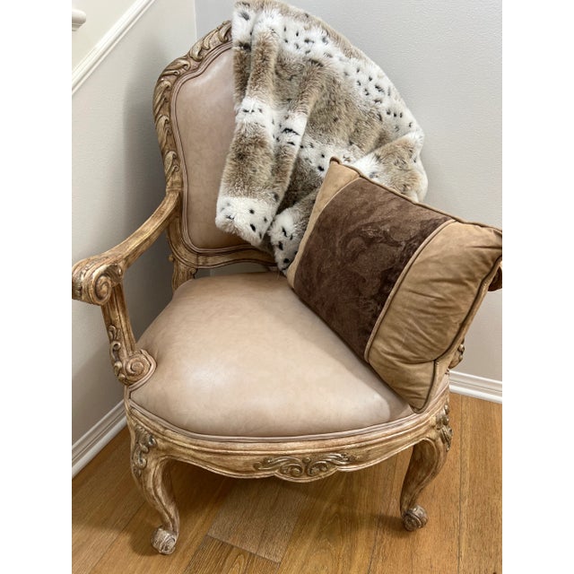 Dining Chair,, Contemporary Louis XV Style Leather & Wood For Sale - Image 4 of 4