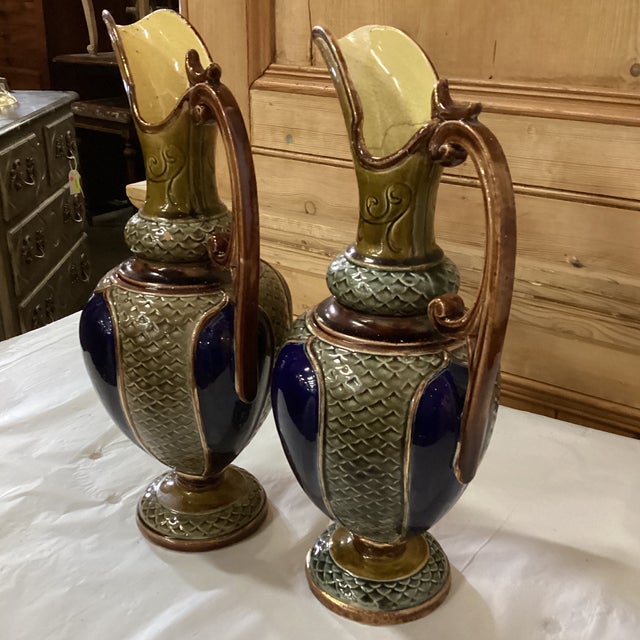 Art Nouveau Pair of Late 19th Century Thomas Forester Art Phoenix Faience Vases For Sale - Image 3 of 12