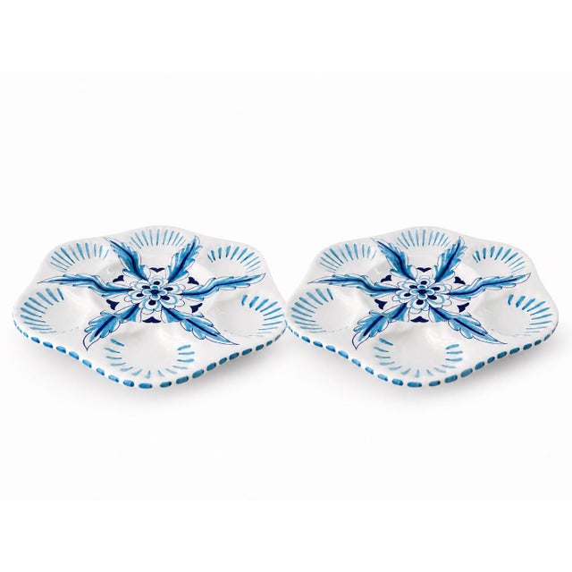 Italian Pair Mid-Century Inspired Italian Ceramic Oyster Plates by Les-Ottomans For Sale - Image 3 of 12