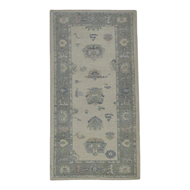 Turkish Oushak Rug Green & Blue Handwoven Wool Rug 3'2" X 6' For Sale