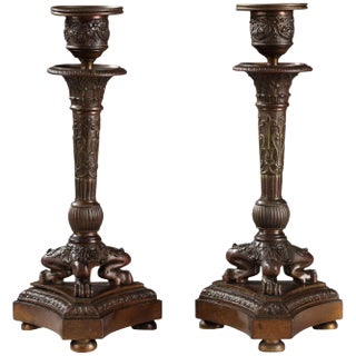 Patinated Bronze Candlesticks, Set of 2 For Sale