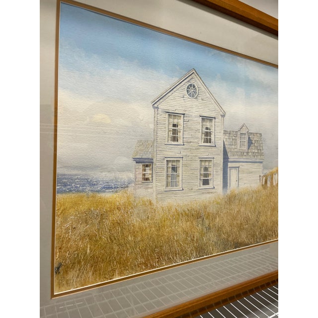1986 Original Coastal Beach Cottage Watercolor Painting by Mickey Williams With Oak Frame For Sale - Image 4 of 10