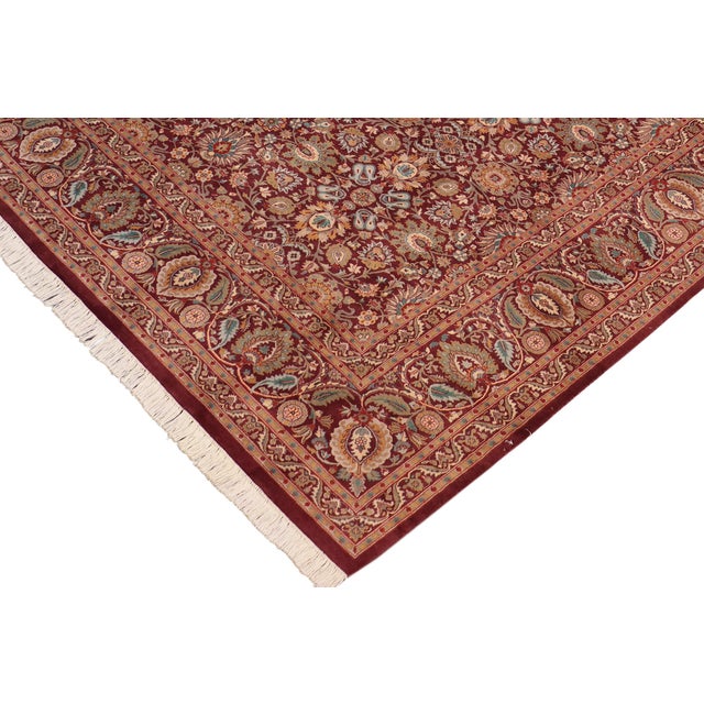 Shabby Chic Floral Pak-Persian Maroon/Green Wool Rug - 8'0'' X 10'1'' For Sale - Image 3 of 9