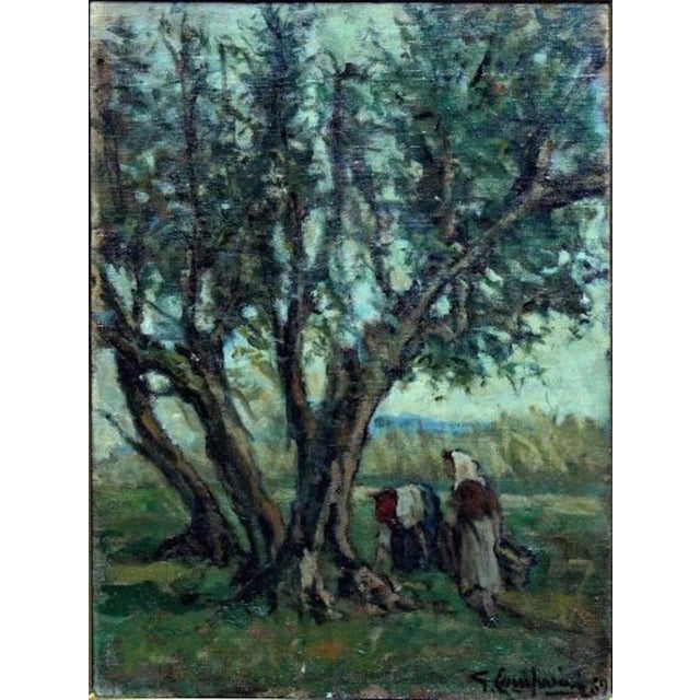 Giuseppe COMPARINI The olive harvest, 1969 Oil on canvas The work is signed at the bottom right 50 x 35 cm This piece is...