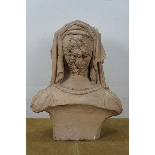 Late 20th Century Classical Clay Terracotta Vailed Vestal Bust of a Woman Statue Sculpture 19" For Sale - Image 9 of 11