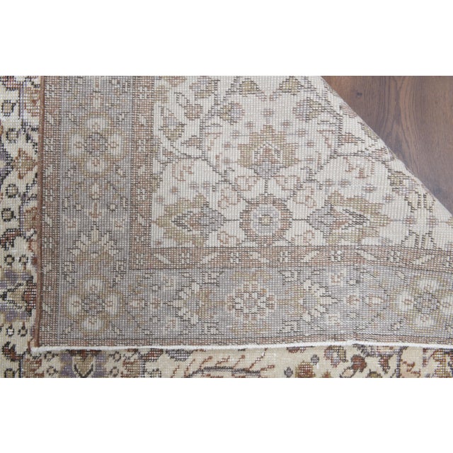 1970s Vintage Turkish Hand-Knotted Wool Cotton Beige Area Rug For Sale - Image 5 of 10
