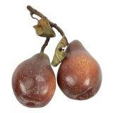 Vintage English Penkridge Ceramics Trompe l'Oeil Double William Pear Red Fruit With Tole Leaves Life / Full Size Figure Object For Sale