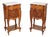 Italian Hand-Carved Walnut Bedside Tables with Marble Tops, 1940s, Set of 2 For Sale