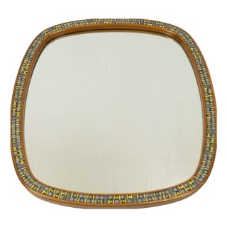 Mid-Century Modern Mirror with Mosaic and Cherrywood Frame, 1950s For Sale