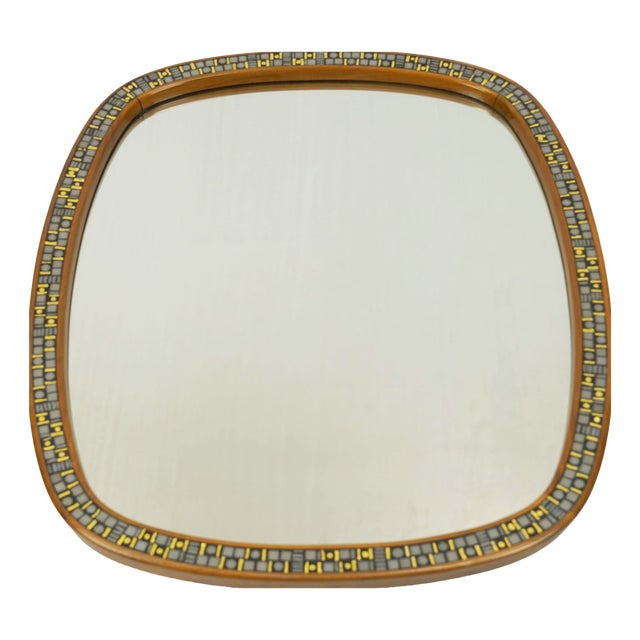 Mid-Century Modern Mirror with Mosaic and Cherrywood Frame, 1950s For Sale