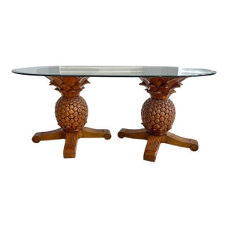 Vintage Pineapple Tommy Bahama Pedestal Glass Top Dining Table For Sale