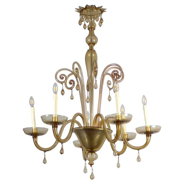Amber Hand Blown Glass Chandelier by Venini, 1950s For Sale - Image 13 of 13
