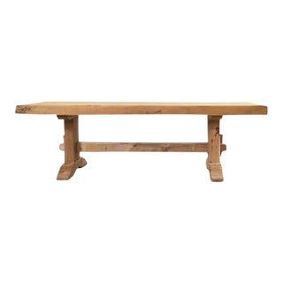 Country French Bleached Oak Farmhouse Trestle Dining Table For Sale