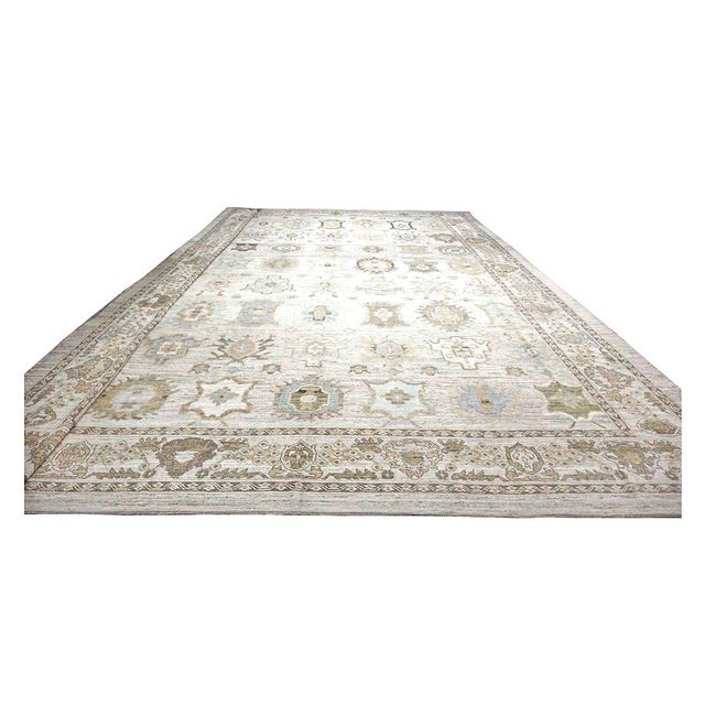 Condition: New Origin: Turkey Design: Oushak Actual size: 16'9" X 22'3" Thickness: 1/8" - 1/4" Colors: Gold, Slate Blue,...