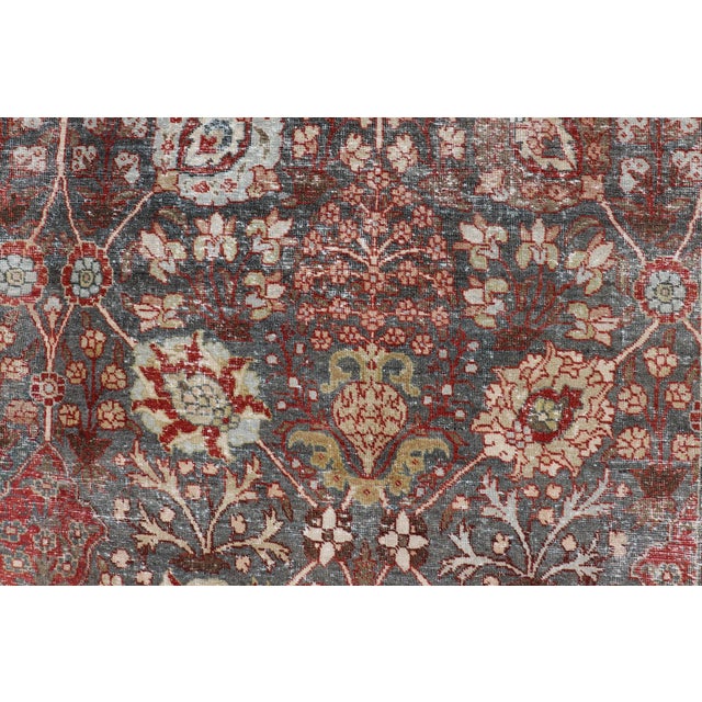Antique Tabriz With All-Over Floral Sub-Geometric Design in Charcoal and Red 8'0 X 11'6 For Sale - Image 11 of 16