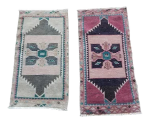 Traditional Handwoven Oushak Wool Yastik Rug 1'7" X 2'11" - Set of Two