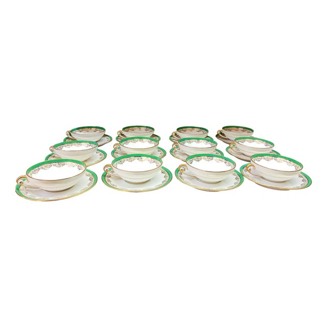 Art Deco Limoges Porcelain Tea Service by Georges Boyer, 1940s, Set of 12 For Sale